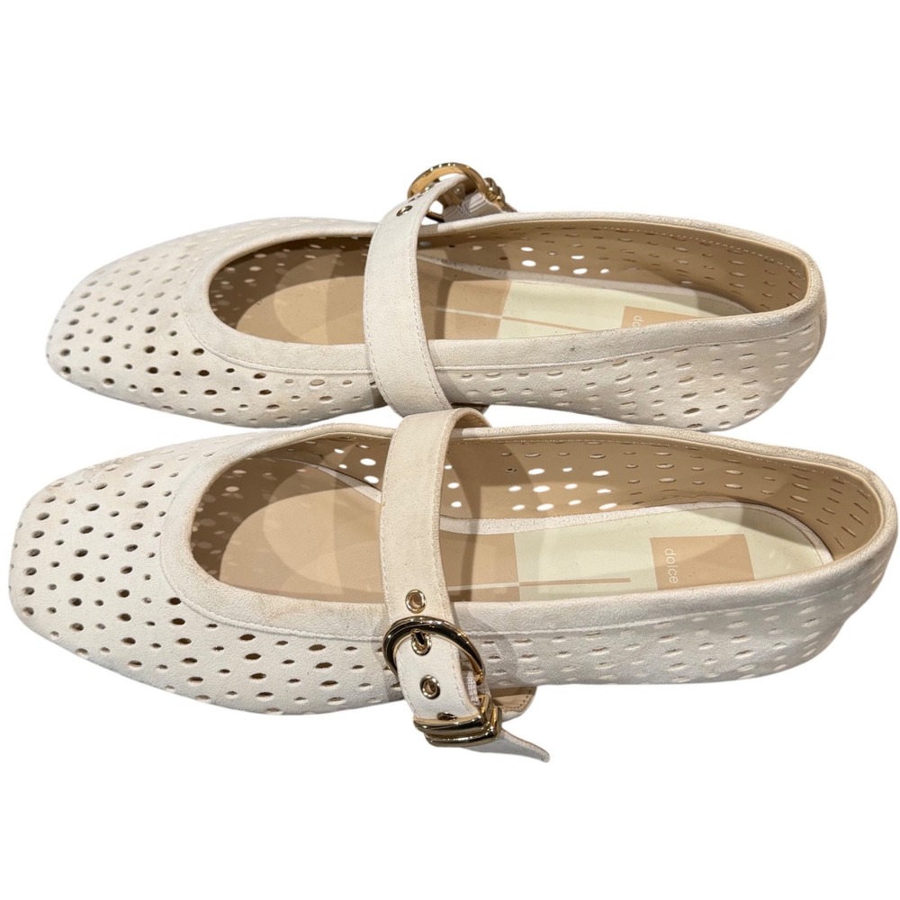 Dolce Vita Womens 9.5 Perforated Mary Jane Flats Cream Square Toe Buckle Strap